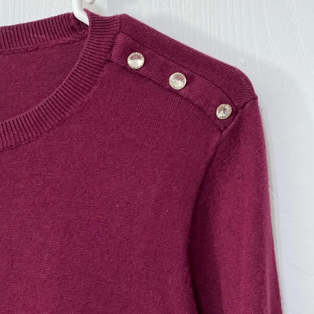 J. Crew Rhinestone Ruffle Sweater Burgundy